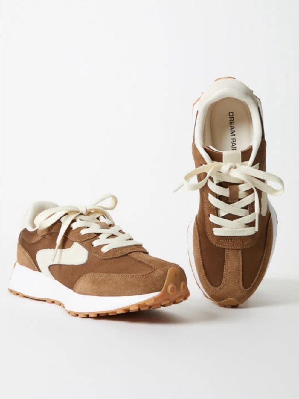 New Dream Paris Benny Khaki Suede Platform Retro Sneakers - Cream Accents - Sz 7